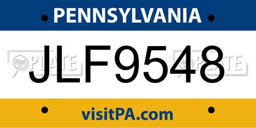 JLF9548 Pennsylvania License Plate