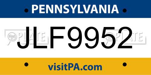 JLF9952 Pennsylvania License Plate