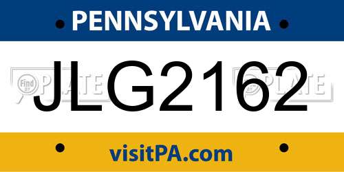 JLG2162 Pennsylvania License Plate