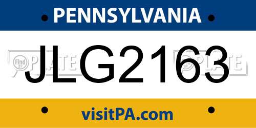 JLG2163 Pennsylvania License Plate