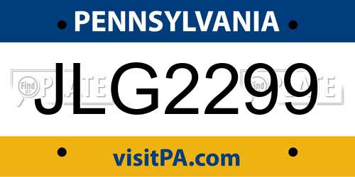 JLG2299 Pennsylvania License Plate