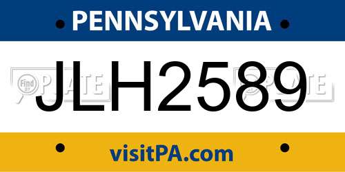JLH2589 Pennsylvania License Plate