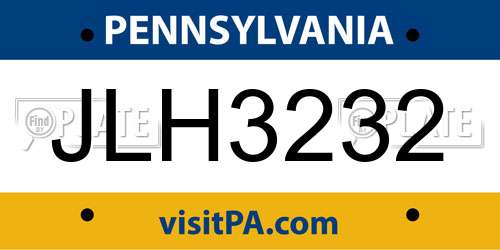 JLH3232 Pennsylvania License Plate