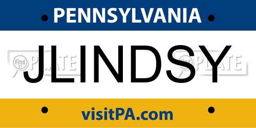 JLINDSY Pennsylvania License Plate
