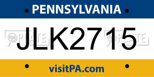 JLK2715 Pennsylvania License Plate