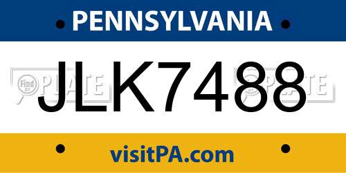 JLK7488 Pennsylvania License Plate