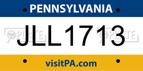 JLL1713 Pennsylvania License Plate