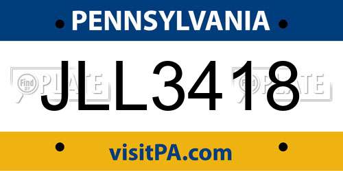 JLL3418 Pennsylvania License Plate