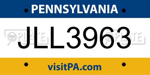 JLL3963 Pennsylvania License Plate