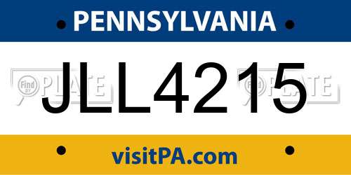JLL4215 Pennsylvania License Plate