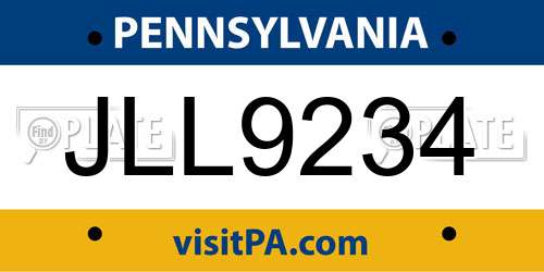 JLL9234 Pennsylvania License Plate