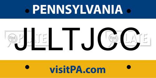 JLLTJCC Pennsylvania License Plate