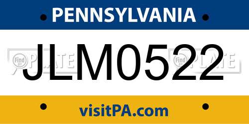 JLM0522 Pennsylvania License Plate