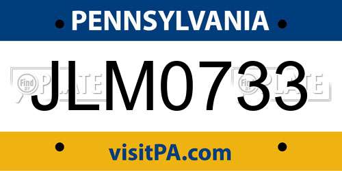 JLM0733 Pennsylvania License Plate