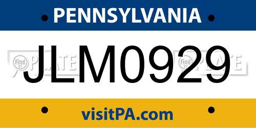 JLM0929 Pennsylvania License Plate