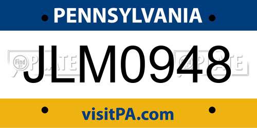 JLM0948 Pennsylvania License Plate