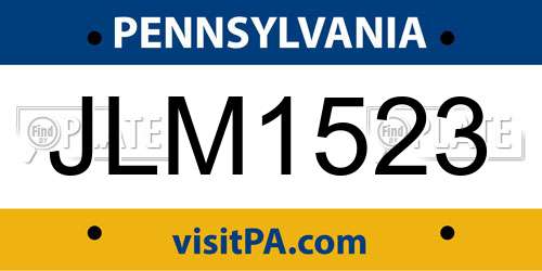 JLM1523 Pennsylvania License Plate