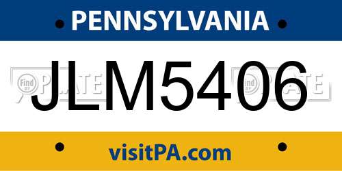 JLM5406 Pennsylvania License Plate