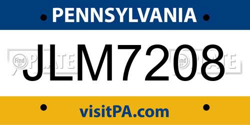 JLM7208 Pennsylvania License Plate