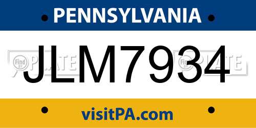 JLM7934 Pennsylvania License Plate