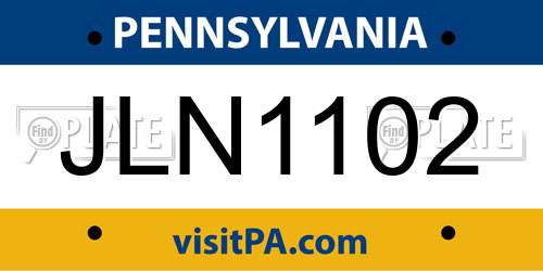 JLN1102 Pennsylvania License Plate