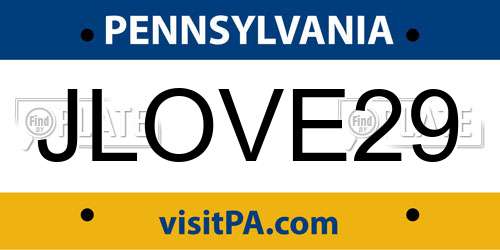 JLOVE29 Pennsylvania License Plate