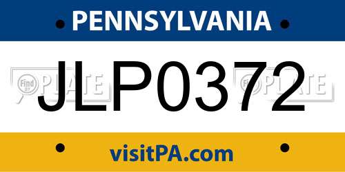 JLP0372 Pennsylvania License Plate