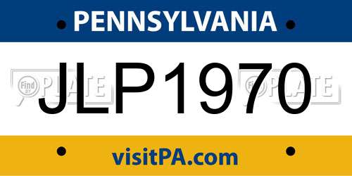 JLP1970 Pennsylvania License Plate