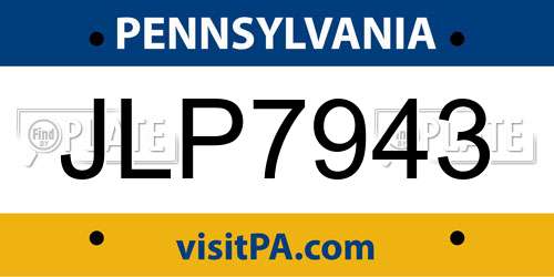 JLP7943 Pennsylvania License Plate