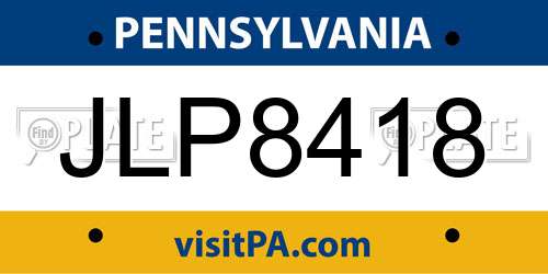 JLP8418 Pennsylvania License Plate