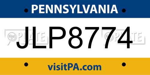 JLP8774 Pennsylvania License Plate