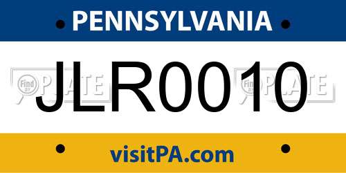 JLR0010 Pennsylvania License Plate
