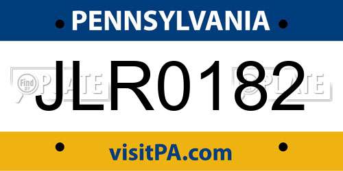 JLR0182 Pennsylvania License Plate