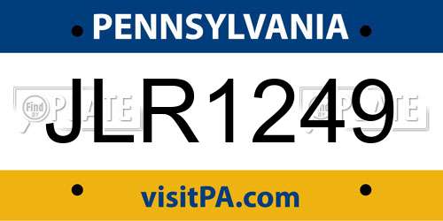 JLR1249 Pennsylvania License Plate