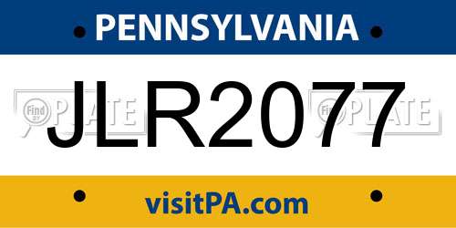 JLR2077 Pennsylvania License Plate