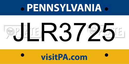 JLR3725 Pennsylvania License Plate