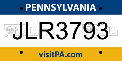 JLR3793 Pennsylvania License Plate