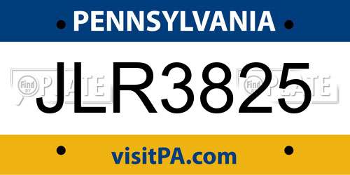 JLR3825 Pennsylvania License Plate
