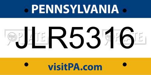 JLR5316 Pennsylvania License Plate