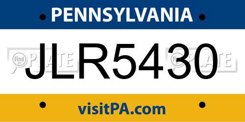 JLR5430 Pennsylvania License Plate