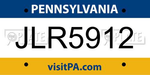 JLR5912 Pennsylvania License Plate