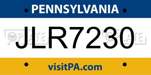 JLR7230 Pennsylvania License Plate