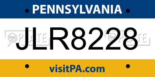 JLR8228 Pennsylvania License Plate