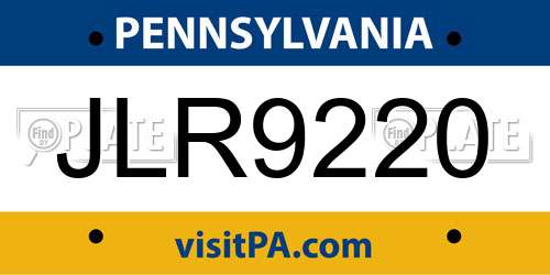 JLR9220 Pennsylvania License Plate
