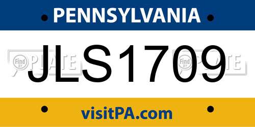 JLS1709 Pennsylvania License Plate