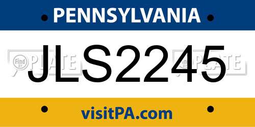 JLS2245 Pennsylvania License Plate