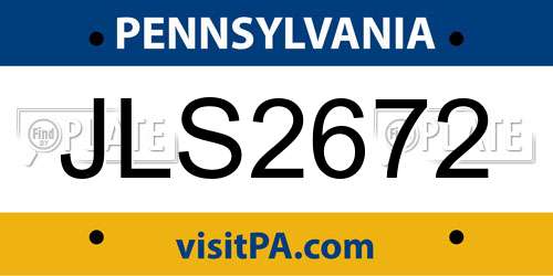 JLS2672 Pennsylvania License Plate