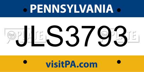 JLS3793 Pennsylvania License Plate