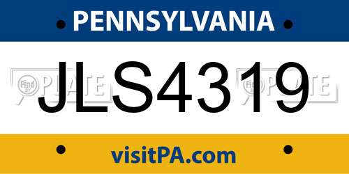 JLS4319 Pennsylvania License Plate