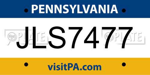 JLS7477 Pennsylvania License Plate